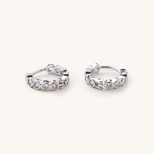Celia Circle Gem Huggies- Silver