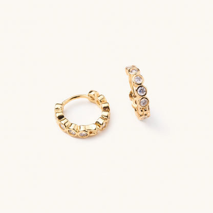 Celia Circle Gem Huggies- Gold