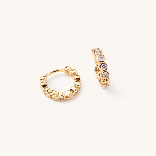 Celia Circle Gem Huggies- Gold