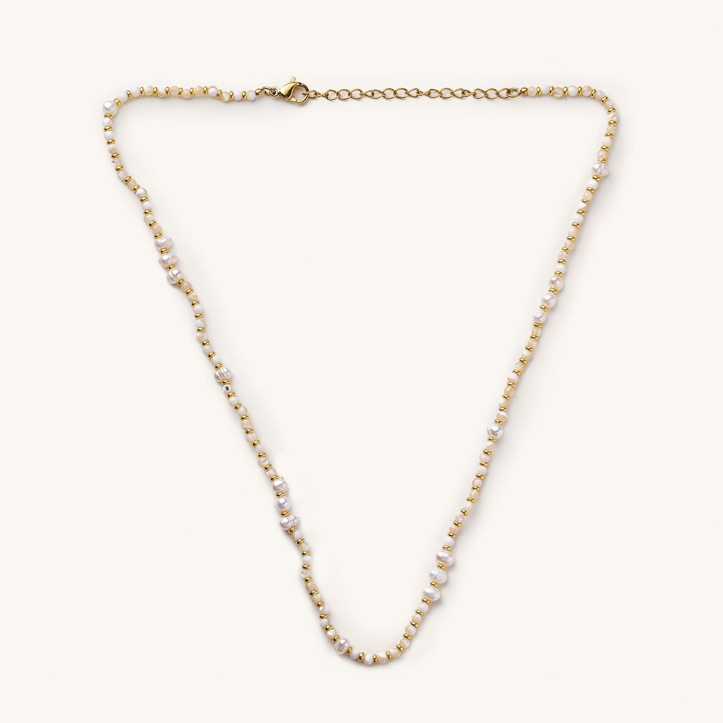 Gabby White Bead and Pearl Necklace- Gold