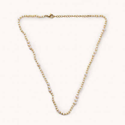 Gabby White Bead and Pearl Necklace- Gold
