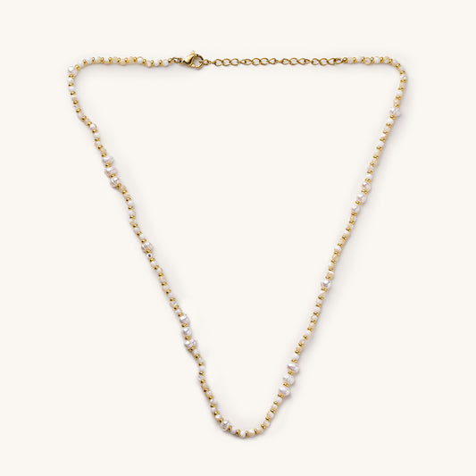 Gabby White Bead and Pearl Necklace- Gold