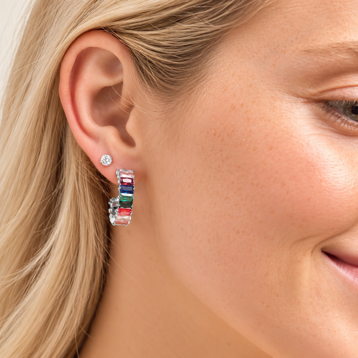 Silver Rainbow Shimmer Hoops- Waterproof