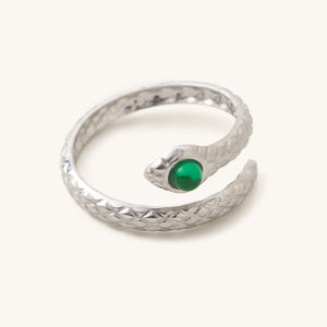 Silver Emerald Snake Ring