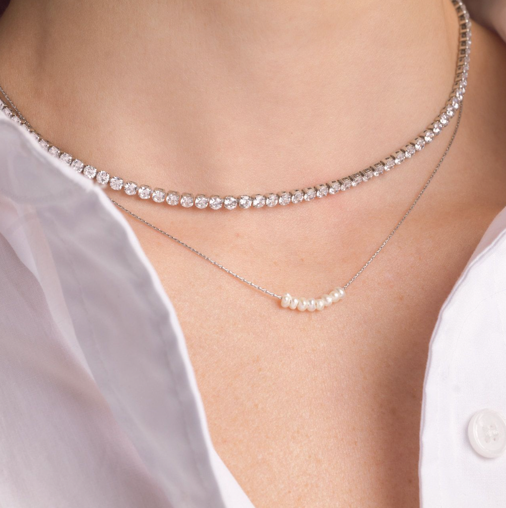 Silver Nina Dainty Pearl Necklace