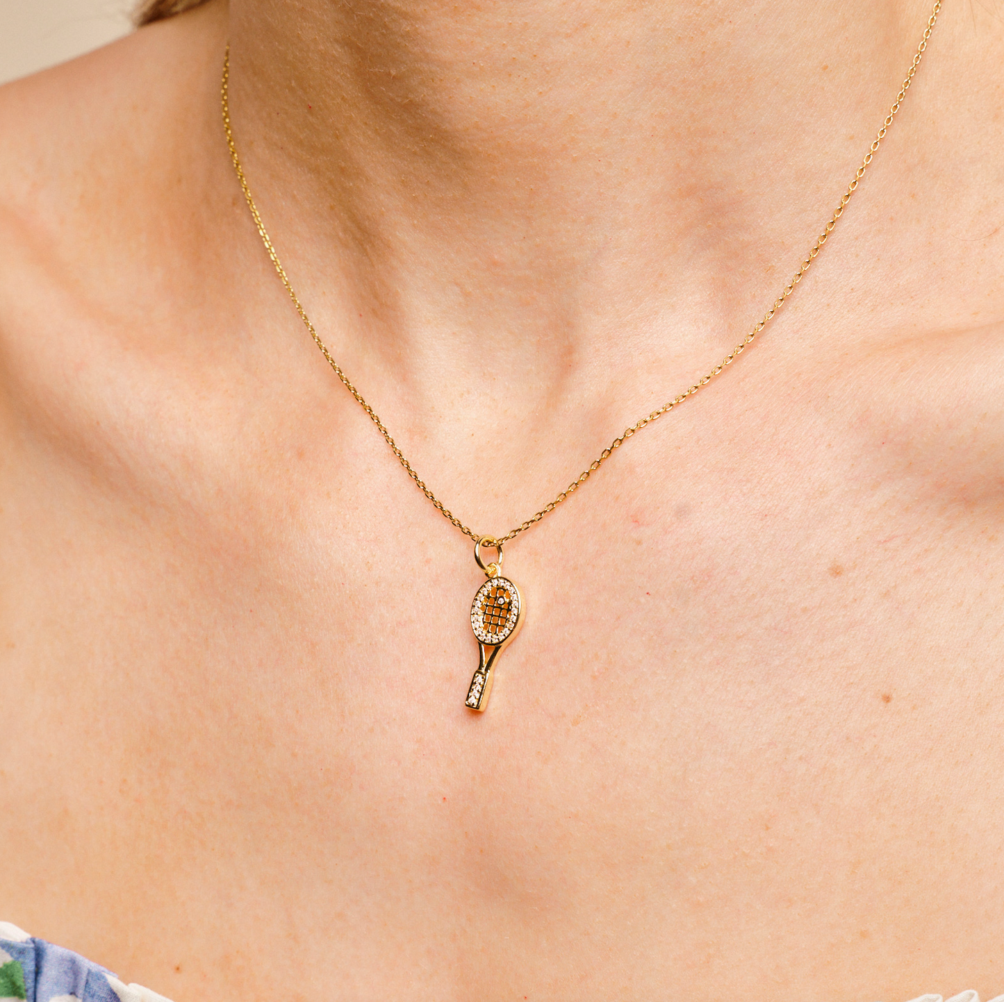 Gold Shimmer Tennis Racket Necklace