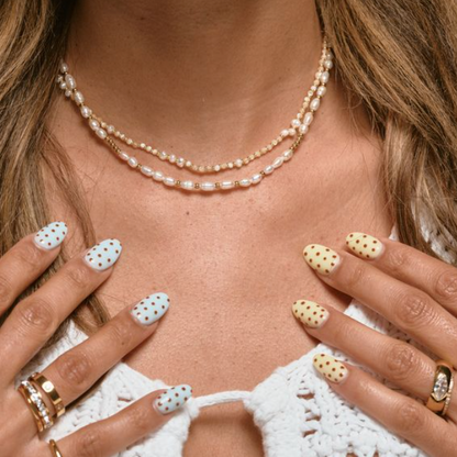 Gabby White Bead and Pearl Necklace- Gold