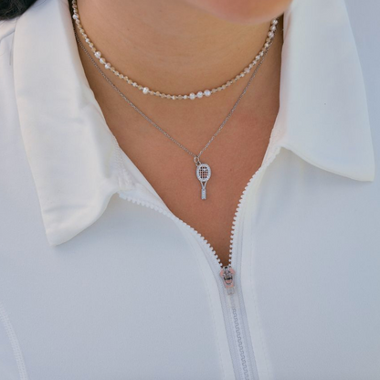 Silver Shimmer Tennis Racket Necklace