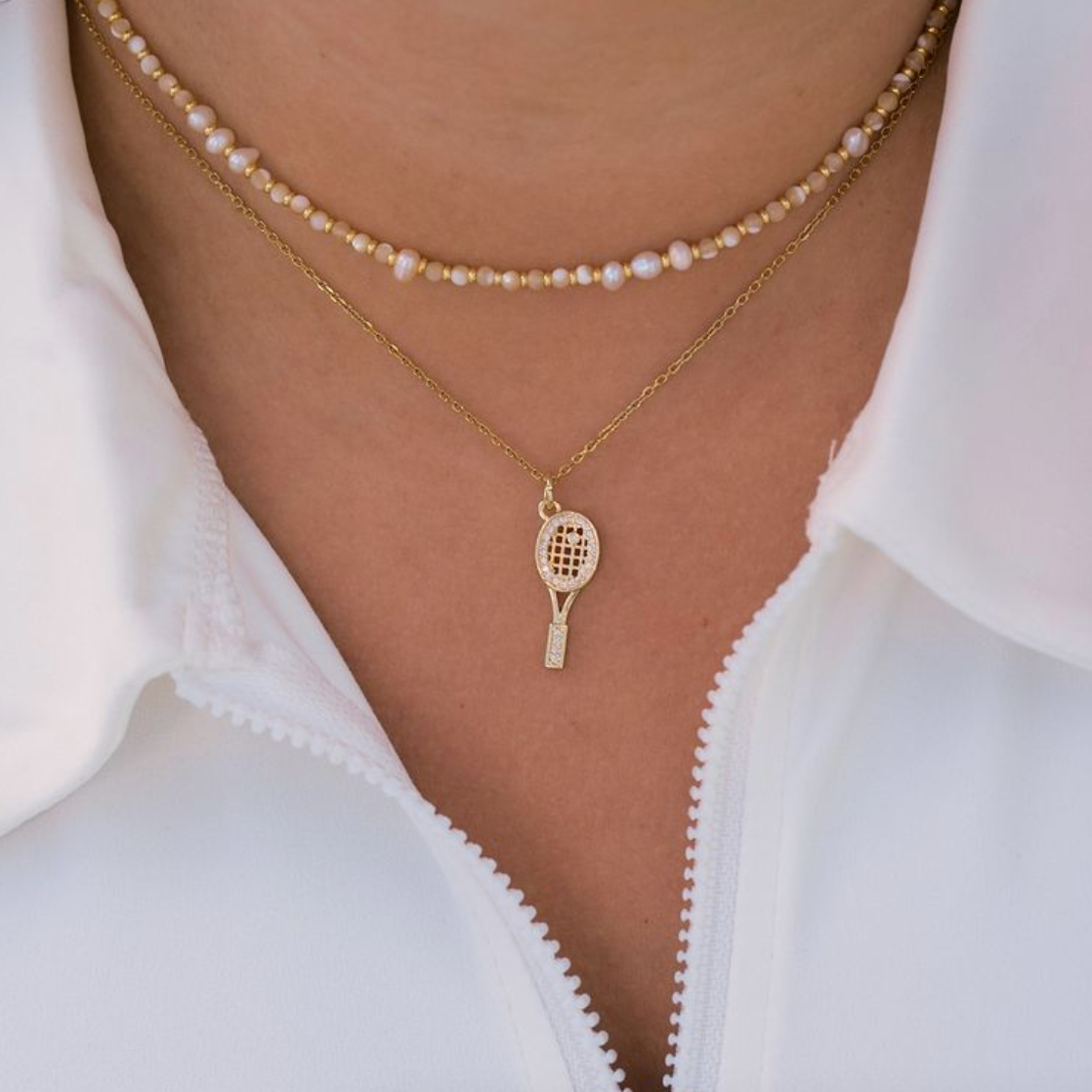Gold Shimmer Tennis Racket Necklace