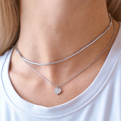 Silver Crystal Heart Necklace