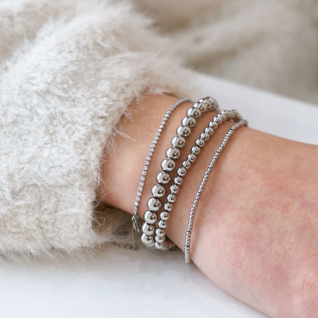 Waterproof Silver Beaded Ball Bracelets Small