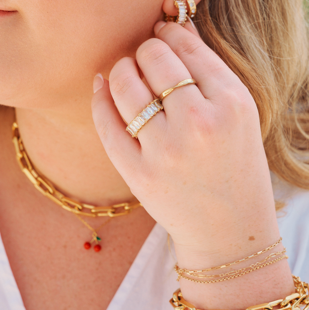 Waterproof Gold Crystal Shimmer Ring