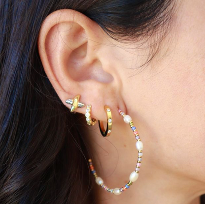 Melon Bead and Pearl Hoops