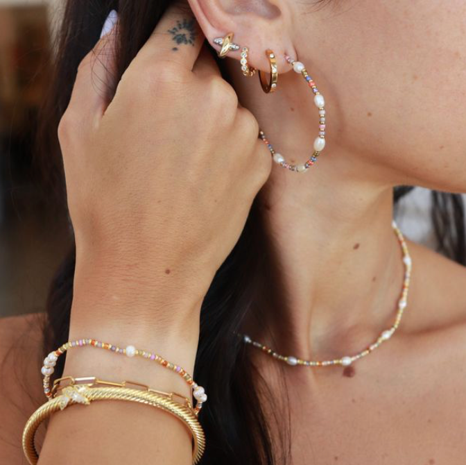 Melon Bead And Pearl Necklace