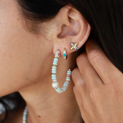 Blue Bead and Pearl Hoops