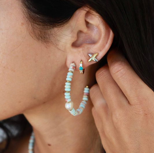 Blue Bead and Pearl Hoops
