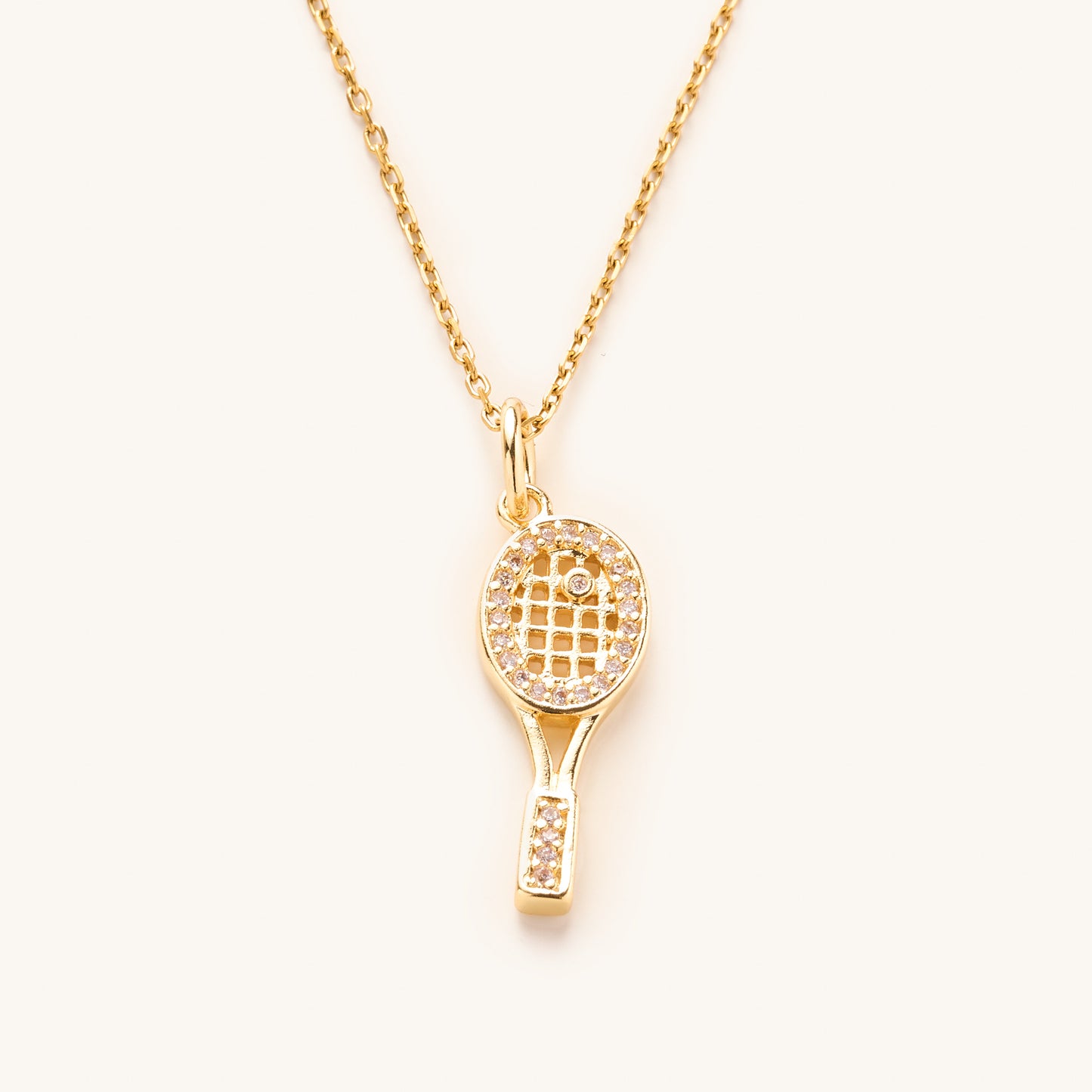Gold Shimmer Tennis Racket Necklace