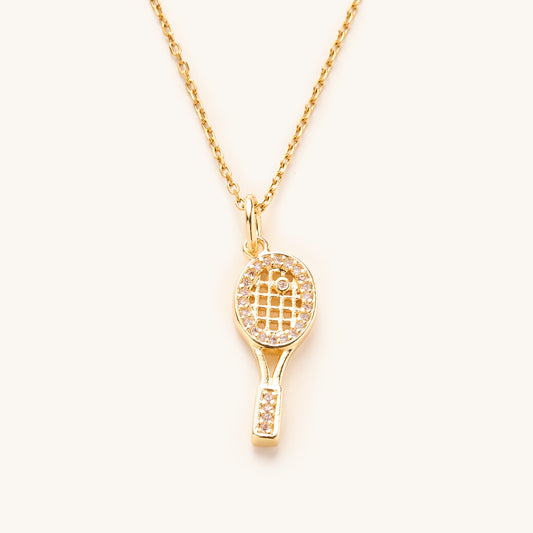Gold Shimmer Tennis Racket Necklace