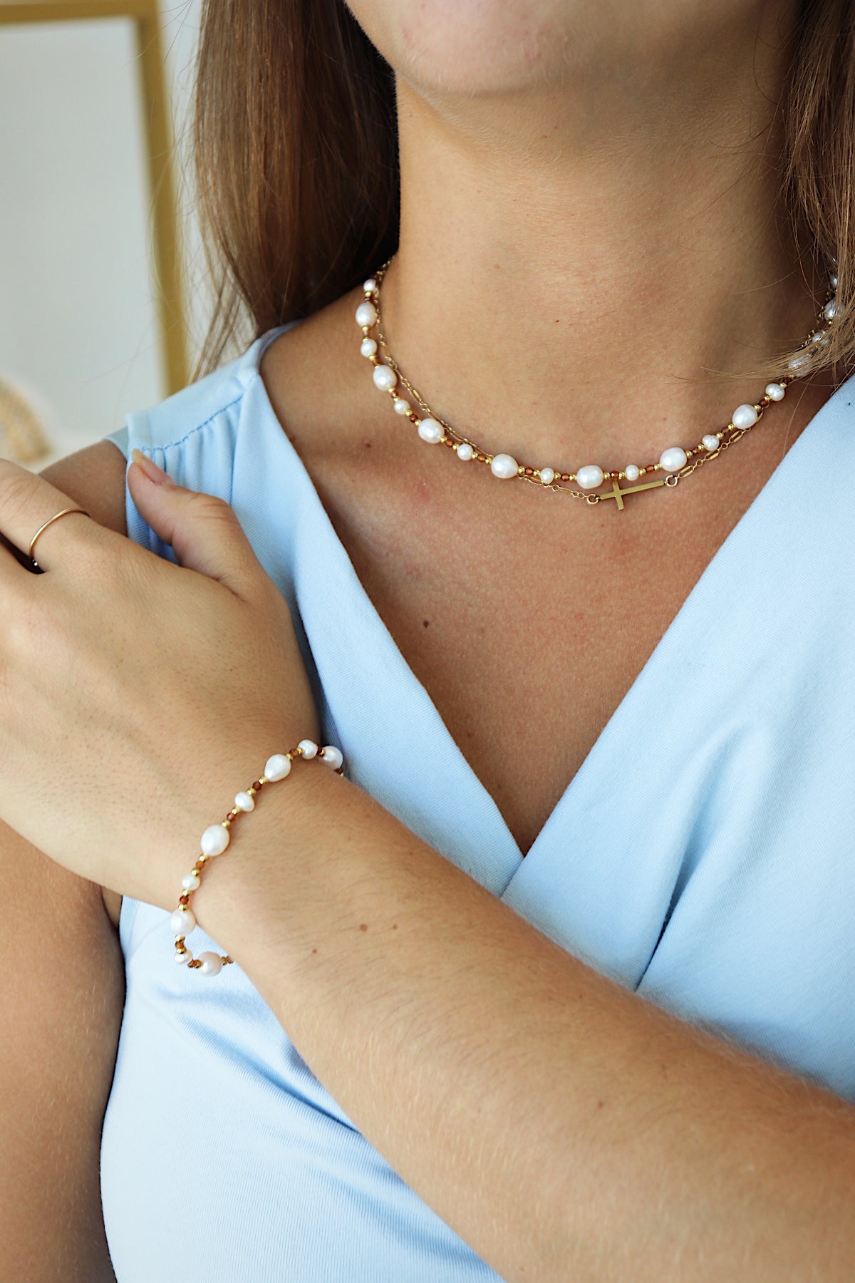 Jackie Pearl Brown Bead Necklace