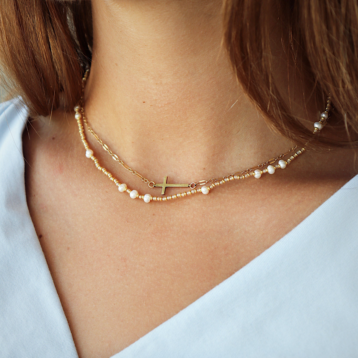 Lola Pearl Gold Bead Necklace
