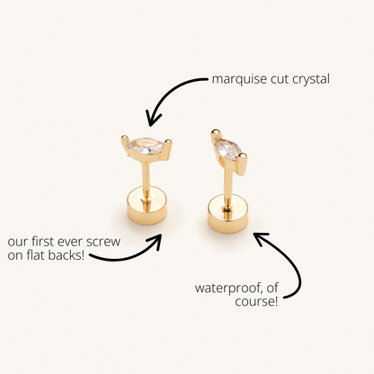 Flat Back Gold Marquise Crystal Studs