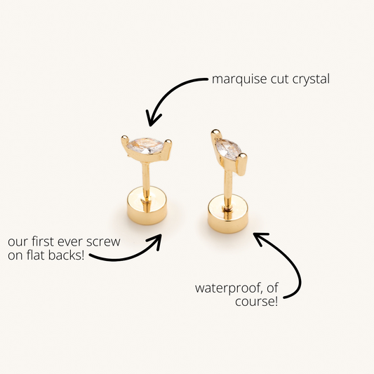Flat Back Gold Marquise Crystal Studs