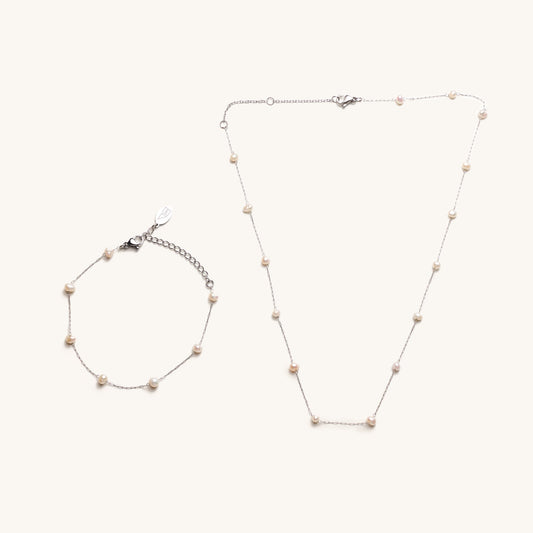 Camille Pearl Jewelry Set- Silver