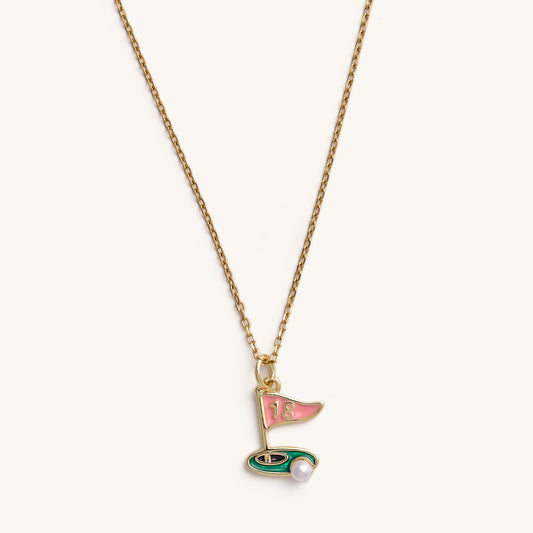 Gold 18th Hole Necklace Pink & Green