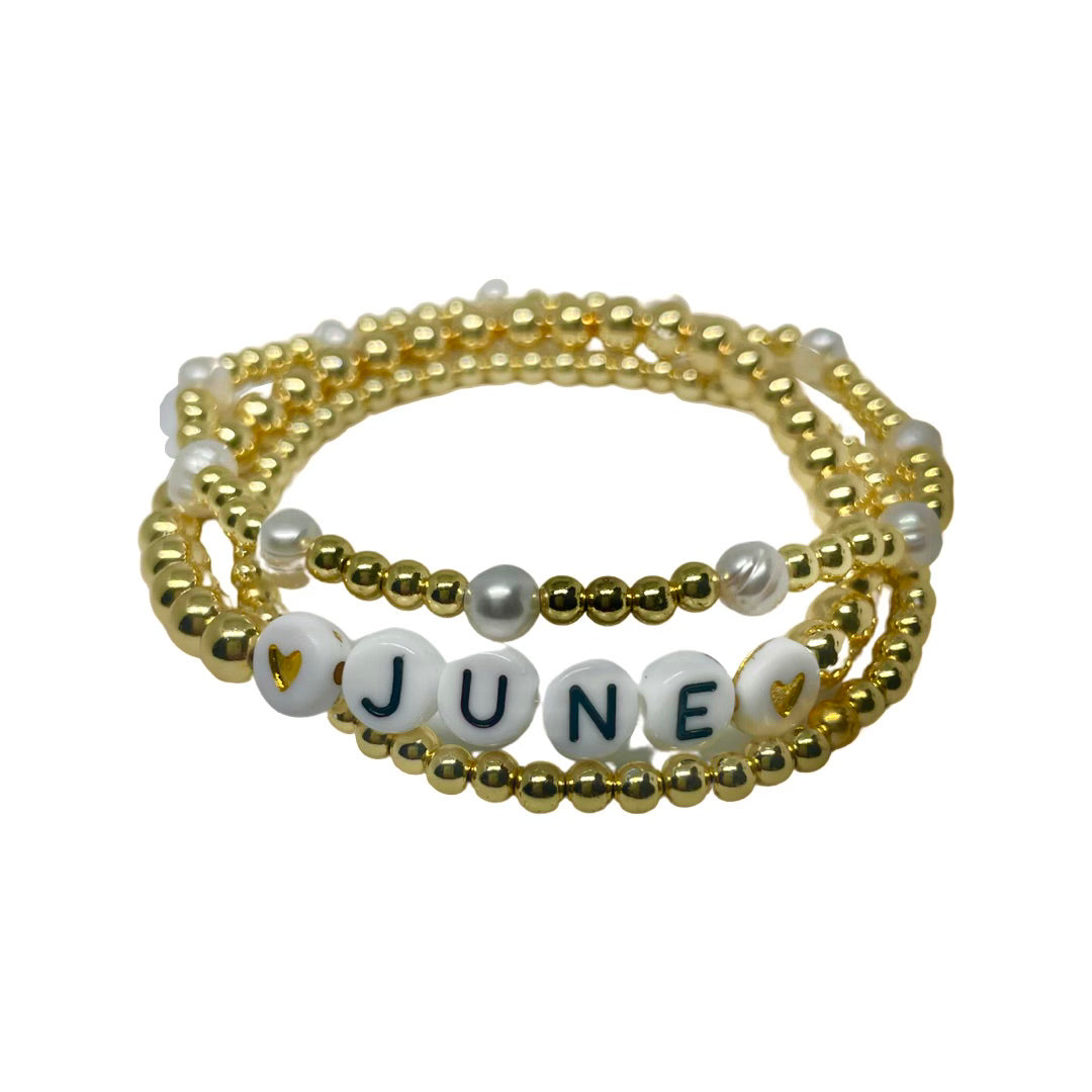 Gold Beaded Name Bracelet | Mother of Pearl