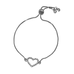 Silver Crystal Heart Adjustable Bracelet