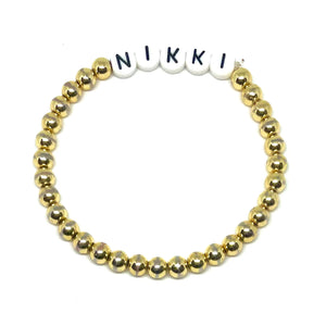Customizable Gold Beaded Name Bracelet - Nikki Smith Designs 