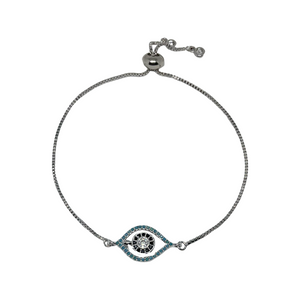 Blue Gem Eye Silver Adjustable Bracelet