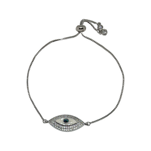Shimmering Evil Eye Silver Adjustable Bracelet