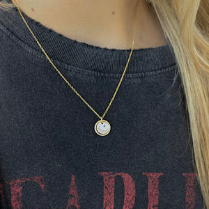 White Halo Moon Gold Necklace