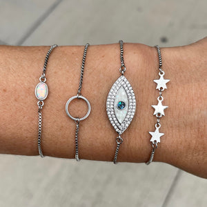 Shimmering Evil Eye Silver Adjustable Bracelet