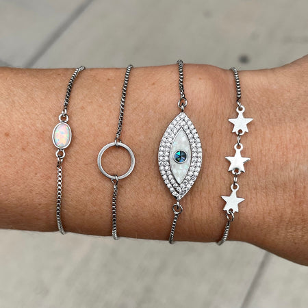 Shimmering Evil Eye Silver Adjustable Bracelet