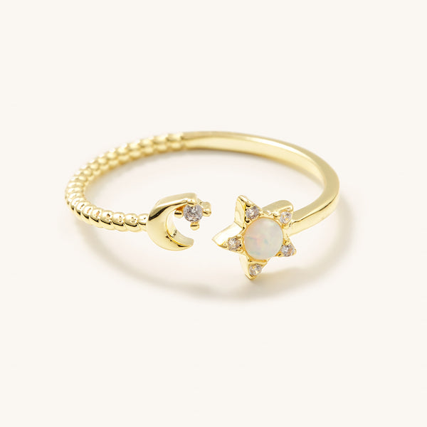 Opal Star & Moon Adjustable Ring