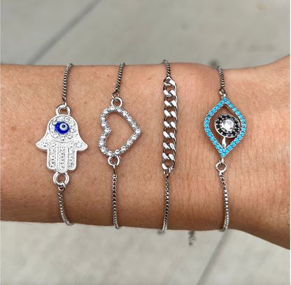 Adger Blue Gem Eye Silver Adjustable Bracelet