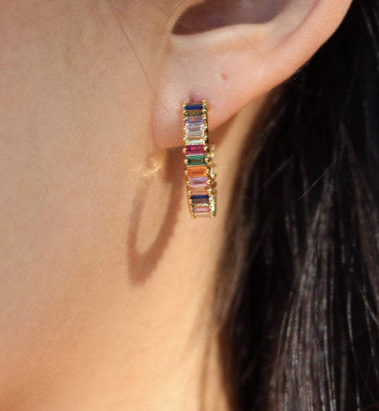Big Rainbow Shimmer Hoop Huggies - Nikki Smith Designs 
