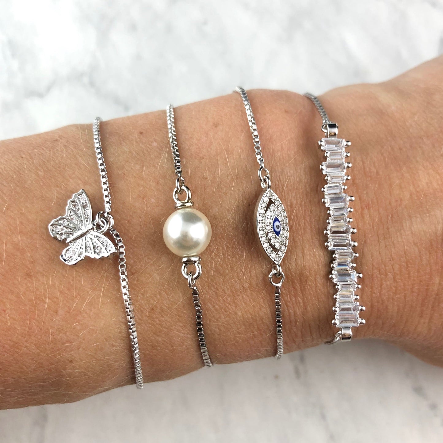 Diamond Bar Silver Slider Bracelet