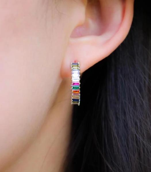 Big Rainbow Shimmer Hoop Huggies - Nikki Smith Designs 